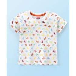 Babyhug Cotton Knit Half Sleeves T-Shirt with Monster Cars Print - White