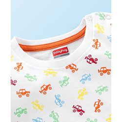 Babyhug Cotton Knit Half Sleeves T-Shirt with Monster Cars Print - White