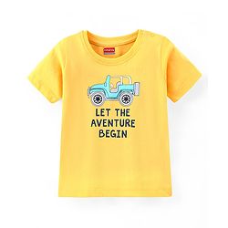 Babyhug Cotton Half Sleeves T-Shirt Jeep Print - Yellow