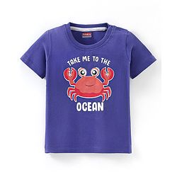 Babyhug Cotton Half Sleeves T-Shirt with Crab Print - Navy Blue