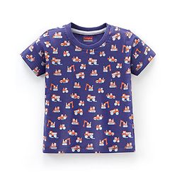 Babyhug Cotton Knit Half Sleeves T-Shirt with Dumper Print - Navy Blue