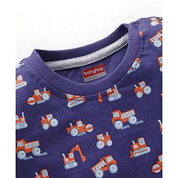 Babyhug Cotton Knit Half Sleeves T-Shirt with Dumper Print - Navy Blue