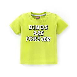 Babyhug Cotton Half Sleeves T-Shirt with Dino Print - Lime Green