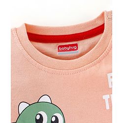 Babyhug Cotton Half Sleeves T-Shirt with Dino Print - Peach