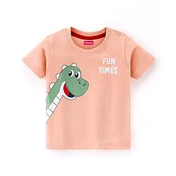 Babyhug Cotton Half Sleeves T-Shirt with Dino Print - Peach