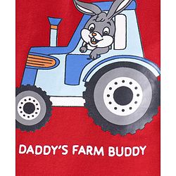 Babyhug Cotton Knit Half Sleeves T-Shirt with Tractor Print - Red