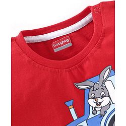 Babyhug Cotton Knit Half Sleeves T-Shirt with Tractor Print - Red