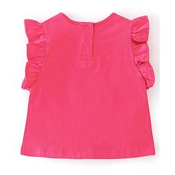 Babyhug 100% Cotton Knit Half Sleeves Top with Shorts Sequin Embellished & Apple Print - Dark Pink
