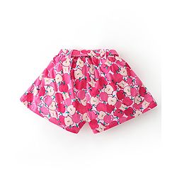 Babyhug 100% Cotton Knit Half Sleeves Top with Shorts Sequin Embellished & Apple Print - Dark Pink