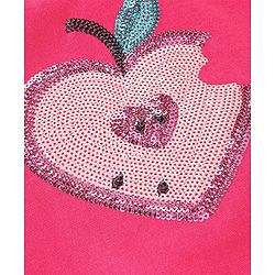Babyhug 100% Cotton Knit Half Sleeves Top with Shorts Sequin Embellished & Apple Print - Dark Pink
