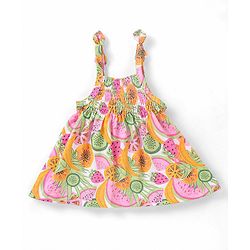 Babyhug 100% Cotton Knit Sleeveless Top and Shorts Fruits Print - Pink & Green
