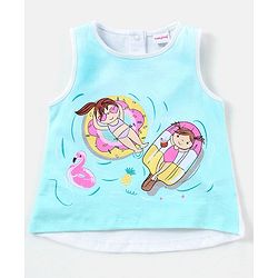 Babyhug 100% Cotton Sleeveless Top & Shorts Set Float Print - White Blue & Pink
