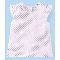Babyhug 100% Cotton Knit Half sleeves Dungarees & Sets Girl With Back Snap Buttons Strawberry Print - White & Pink