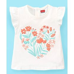 Babyhug 100% Cotton Half Sleeves Top & Skirt Set Floral Print- Peach