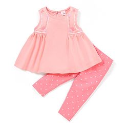 Babyhug 100% Cotton Sleeveless Top & Leggings Set Floral & Heart Print - Pink