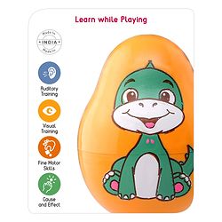 Babyhug Dino Push and Shake Yellow Roly Poly Toy| Wobbling Bell Sounds For 0 Months+| Child Safe Material| Gifting Toy| BIS Certified