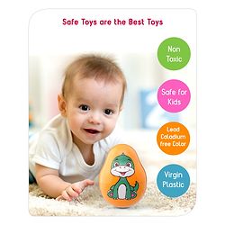 Babyhug Dino Push and Shake Yellow Roly Poly Toy| Wobbling Bell Sounds For 0 Months+| Child Safe Material| Gifting Toy| BIS Certified