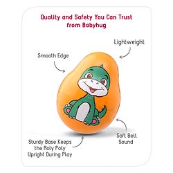 Babyhug Dino Push and Shake Yellow Roly Poly Toy| Wobbling Bell Sounds For 0 Months+| Child Safe Material| Gifting Toy| BIS Certified