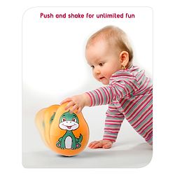 Babyhug Dino Push and Shake Yellow Roly Poly Toy| Wobbling Bell Sounds For 0 Months+| Child Safe Material| Gifting Toy| BIS Certified