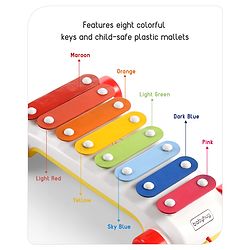 Babyhug Premium Pull Along Xylophone with 8 Notes & 2 Mallet- Yellow| First Musical Xylophone with Wheels for Baby & Toddlers| Preschool Musical Instruments & Activity Toys for 0-4 Years Kids| BIS Certified