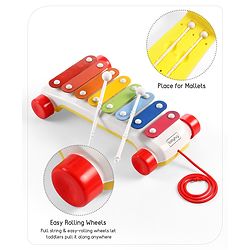 Babyhug Premium Pull Along Xylophone with 8 Notes & 2 Mallet- Yellow| First Musical Xylophone with Wheels for Baby & Toddlers| Preschool Musical Instruments & Activity Toys for 0-4 Years Kids| BIS Certified