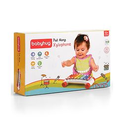 Babyhug Premium Pull Along Xylophone with 8 Notes & 2 Mallet- Yellow| First Musical Xylophone with Wheels for Baby & Toddlers| Preschool Musical Instruments & Activity Toys for 0-4 Years Kids| BIS Certified