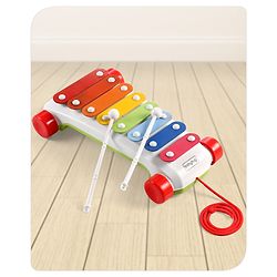 Babyhug Premium Pull Along Xylophone with 8 Notes & 2 Mallet- Yellow| First Musical Xylophone with Wheels for Baby & Toddlers| Preschool Musical Instruments & Activity Toys for 0-4 Years Kids| BIS Certified