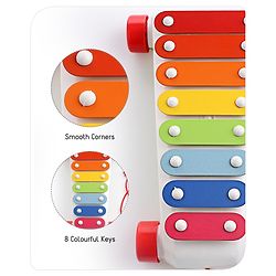 Babyhug Premium Pull Along Xylophone with 8 Notes & 2 Mallet- Yellow| First Musical Xylophone with Wheels for Baby & Toddlers| Preschool Musical Instruments & Activity Toys for 0-4 Years Kids| BIS Certified