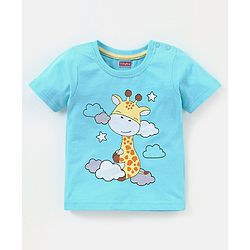 Babyhug Cotton Knit Half Sleeves Night Suit Giraffe Print - Blue