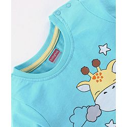 Babyhug Cotton Knit Half Sleeves Night Suit Giraffe Print - Blue