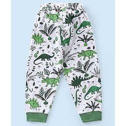 Babyhug Cotton Knit Raglan Sleeves Night Suit Dino Print - Green & Ecru