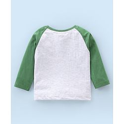 Babyhug Cotton Knit Raglan Sleeves Night Suit Dino Print - Green & Ecru