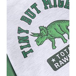 Babyhug Cotton Knit Raglan Sleeves Night Suit Dino Print - Green & Ecru