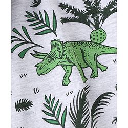 Babyhug Cotton Knit Raglan Sleeves Night Suit Dino Print - Green & Ecru