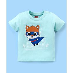 Babyhug Cotton Knit Half Sleeves Night Suit  Fox Print With Stripes -  Blue