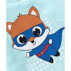 Babyhug Cotton Knit Half Sleeves Night Suit  Fox Print With Stripes -  Blue