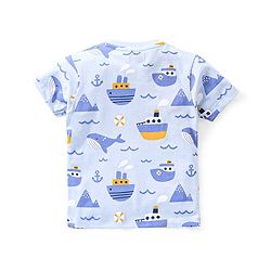 Babyhug Cotton Knit Half Sleeves Ship & Whale Print Night Suit - Blue