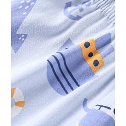 Babyhug Cotton Knit Half Sleeves Ship & Whale Print Night Suit - Blue