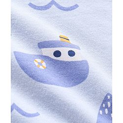 Babyhug Cotton Knit Half Sleeves Ship & Whale Print Night Suit - Blue