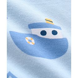 Babyhug Cotton Knit Half Sleeves Ship & Whale Print Night Suit - Blue