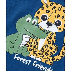 Babyhug Cotton Knit Half Sleeves Night Suit Leopard Print With Stripes - Navy Blue