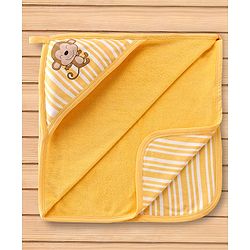 Babyhug Double Layer Terry Monkey Print Hooded Towel L 73 x B 73 cm - Yellow