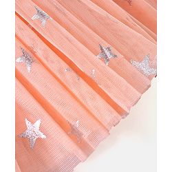 Babyhug Woven Frill Sleeves Party Frock with Sequin & Bow Corsage - Coral