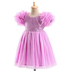 Babyhug Woven Half Sleeves Sequinned Party Frock -Lavender