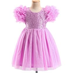 Babyhug Woven Half Sleeves Sequinned Party Frock -Lavender