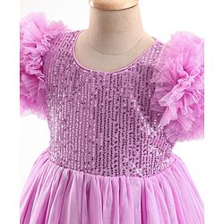 Babyhug Woven Half Sleeves Sequinned Party Frock -Lavender