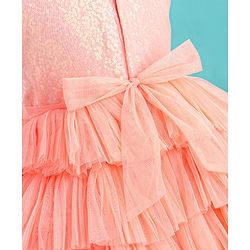Babyhug Sleeveless Sequinned Tiered Party Frock with Bow Applique - Peach