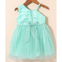 Babyhug Sleeveless Party Frock With Bow Applique & Glitter Detailing - Mint