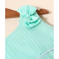 Babyhug Sleeveless Party Frock With Bow Applique & Glitter Detailing - Mint