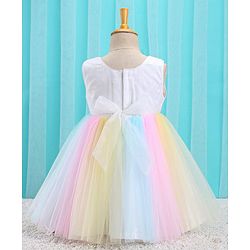 Babyhug Sleeveless Sequin Embroidered Yoke Party Frock With Bow Applique- Pink & Blue